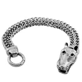 Stainless Steel Silver-Tone Ring Dragon Men's Link Double Chain Bracelet