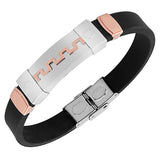 Stainless Steel Black Rubber Silicone Rose Gold-Tone Silver-Tone Greek Key Men's Bracelet