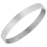 Stainless Steel Oval-Shape Silver-Tone Classic Greek Key Bangle Bracelet