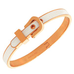 Stainless Steel Rose Gold-Tone White Belt Buckle Bangle Bracelet