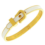 Stainless Steel Yellow Gold-Tone White Belt Buckle Bangle Bracelet