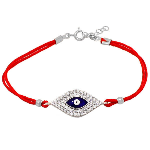 925 Sterling Silver Red Cord White CZ Hamsa Evil Eye Girls Bracelet