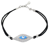 925 Sterling Silver Black Cord White CZ Hamsa Evil Eye Girls Bracelet
