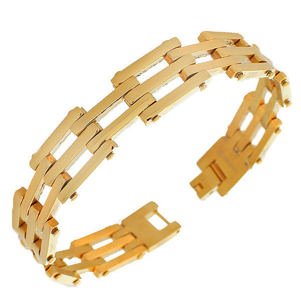Stainless Steel Yellow Gold-Tone Polished Men's Link Chain Bracelet