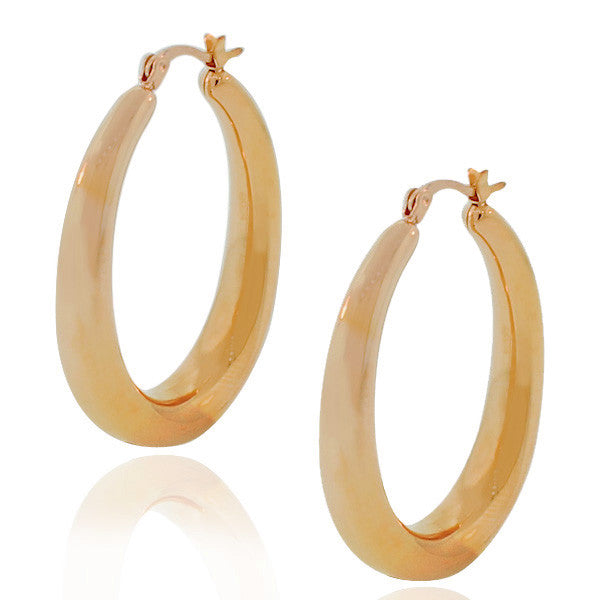 Stainless Steel Rose Gold-Tone Hoop Oval-Shape Earrings