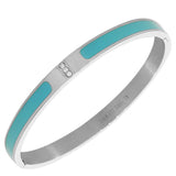 Stainless Steel Silver-Tone Blue Enamel White CZ Oval-Shape Bangle Bracelet