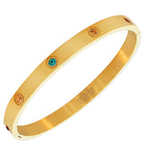 Stainless Steel Yellow Gold-Tone Multicolor CZ Oval-Shape Bangle Bracelet