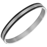 Stainless Steel Silver-Tone Black Polished Greek Key Oval-Shape Men's Bracelet