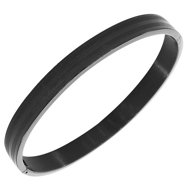 Stainless Steel Black Matte Polished Classic Oval-Shape Men's Bracelet