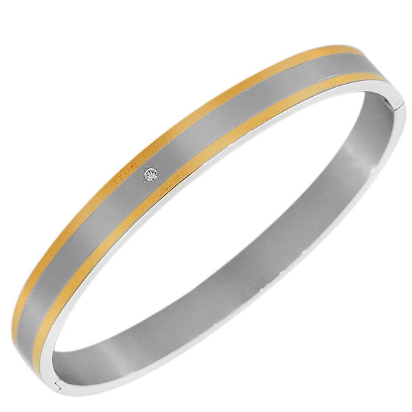 Stainless Steel Two-Tone White CZ Matte Polished Love Forever Oval-Shape Men's Bracelet