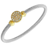 Fashion Alloy Silver-Tone White CZ Twisted Cable Evil Eye Bangle Bracelet