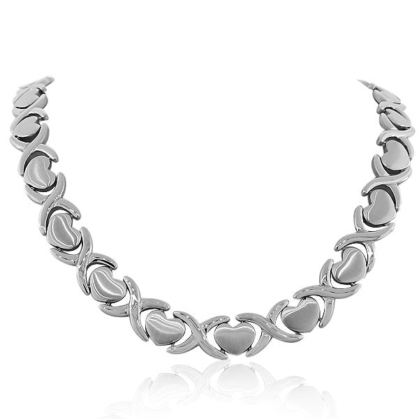 Stainless Steel Silver-Tone Love Heart X-Link Necklace