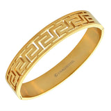 Stainless Steel Yellow Gold-Tone Greek Key Oval-Shape Cuff Bangle Bracelet