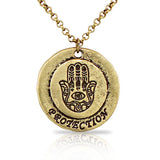 Fashion Alloy Yellow Gold-Tone Hamsa Evil Eye Protection Pendant Necklace