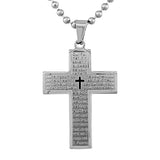 Stainless Steel Silver-Tone Large Cross Lord's Our Father Prayer English Pendant Necklace