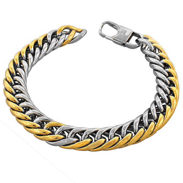 Stainless Steel Two-Tone Men's Classic Link Cuban Chain Bracelet