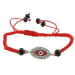 Fashion Alloy Silver-Tone Red Cord White CZ Evil Eye Adjustable Bracelet