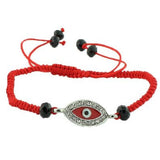 Fashion Alloy Silver-Tone Red Cord White CZ Evil Eye Adjustable Bracelet