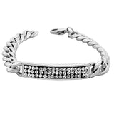 EDFORCE Stainless Steel Silver-Tone White CZ Classic Link Cuban Chain Bracelet