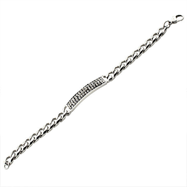 Stainless Steel Silver-Tone White CZ Classic Link Cuban Chain Bracelet