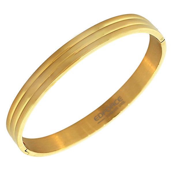 EDFORCE Stainless Steel Yellow Gold-Tone Classic Oval-Shape Cuff Bracelet