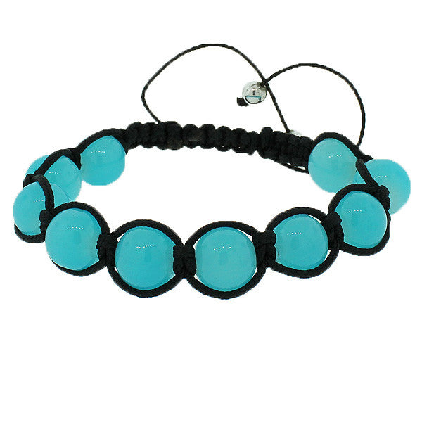 Blue Ball Black Cord Adjustable Beaded Macrame Bracelet