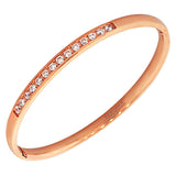 EDFORCE Stainless Steel Rose Gold-Tone Classic Oval-Shape White CZ Cuff Bangle Bracelet