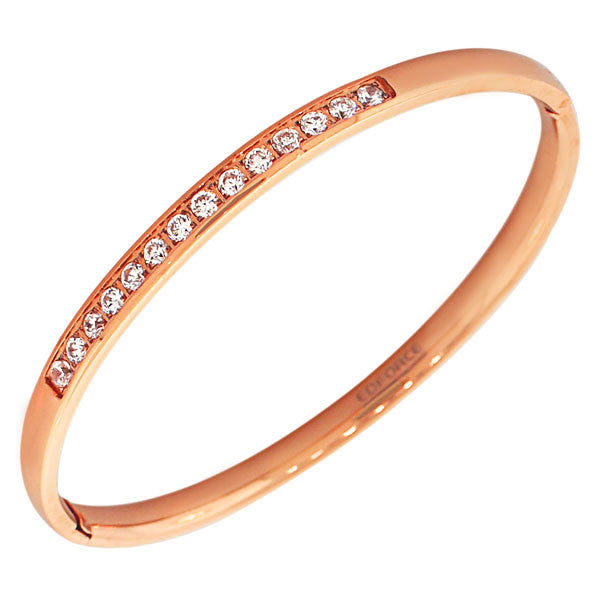 EDFORCE Stainless Steel Rose Gold-Tone Classic Oval-Shape White CZ Cuff Bangle Bracelet
