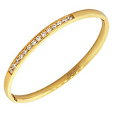 EDFORCE Stainless Steel Yellow Gold-Tone Classic Oval-Shape White CZ Cuff Bangle Bracelet