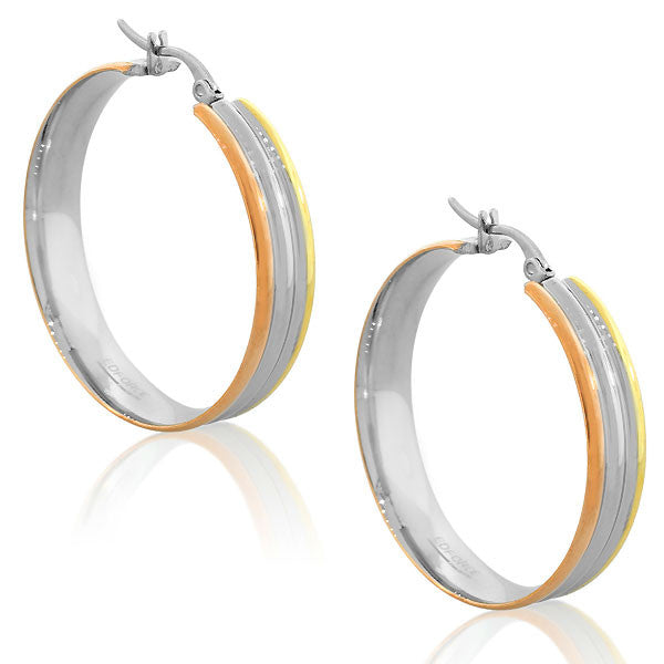 EDFORCE Stainless Steel Gold-Tone Silver-Tone Classic Hoop Round Earrings 