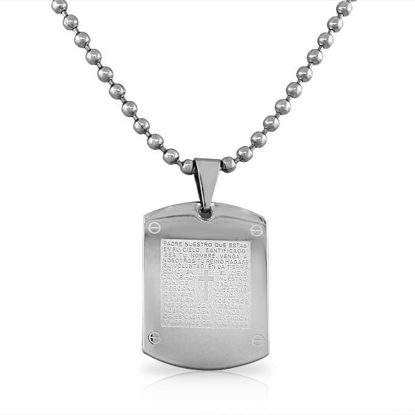 EDFORCE Stainless Steel Silver-Tone Cross Lord's Our Father Prayer Spanish Pendant Necklace