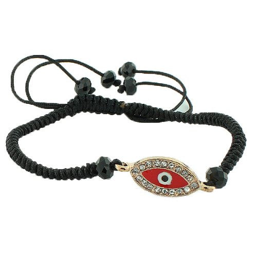 Fashion Alloy Silver-Tone Red Evil Eye White CZ Adjustable Bracelet