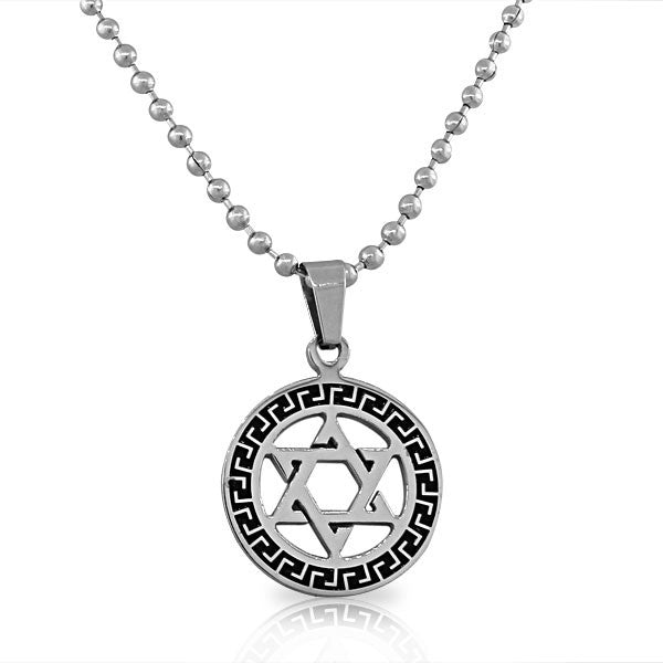 EDFORCE Stainless Steel Silver-Tone Black Jewish Star of David Men's Boys Pendant Necklace