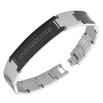 Stainless Steel Black Silver-Tone Greek Key Men's Classic Link Chain Bracelet