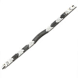 Stainless Steel Black Silver-Tone Greek Key Men's Classic Link Chain Bracelet