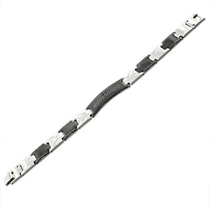 Stainless Steel Black Silver-Tone Greek Key Men's Classic Link Chain Bracelet