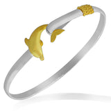 925 Sterling Silver Two-Tone Dolphin Classic Oval-Shape Bangle Bracelet