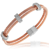 Fashion Alloy Silver-Tone Rose Gold-Tone White CZ Twisted Cable Bangle Bracelet