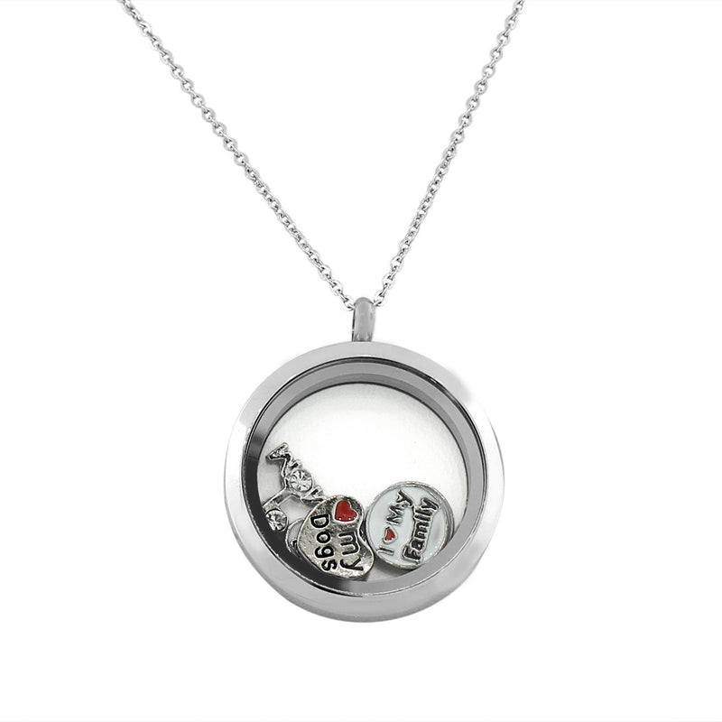 EDFORCE Stainless Steel Silver-Tone Floating Charms Dogs Family Mom Glass Locket Pendant Necklace - Charms Included