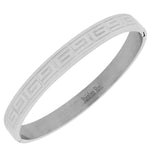 Stainless Steel Silver-Tone Greek Key Cuff Bangle Bracelet