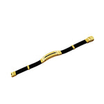 Stainless Steel Black Rubber Silicone Yellow Gold-Tone CZ Men's Bracelet