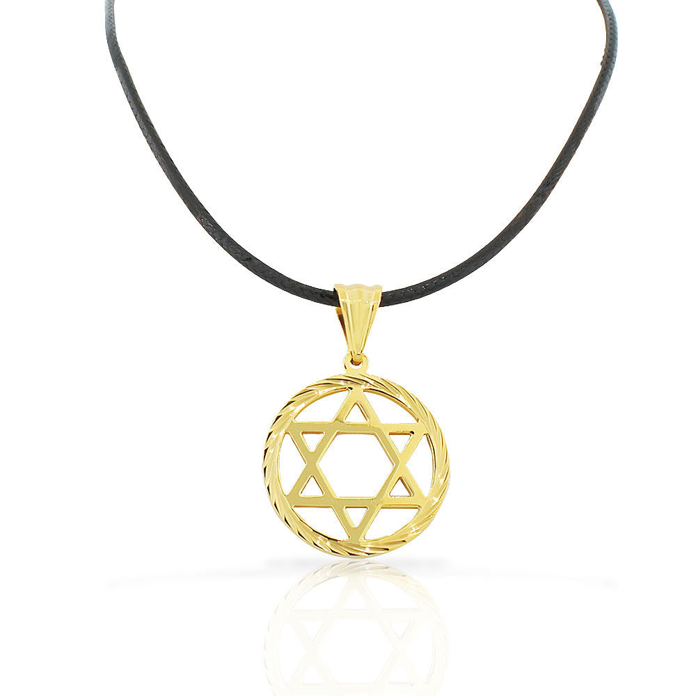 Stainless Steel Yellow Gold-Tone Classic Jewish Star of David Men's Boys Pendant Necklace