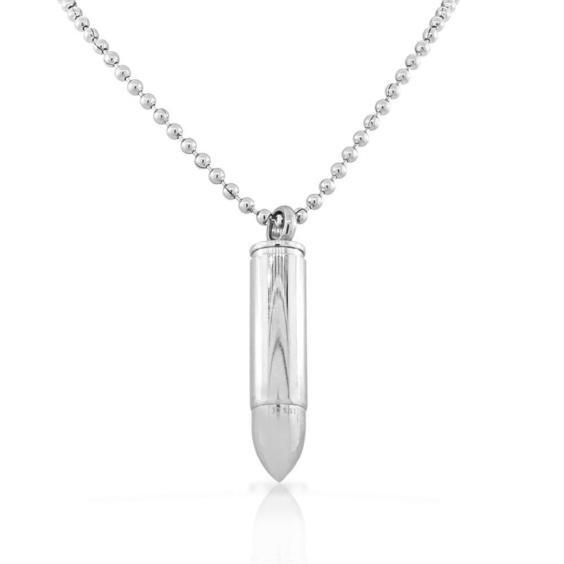 Stainless Steel Silver-Tone Classic Bullet Men's Pendant Necklace Locket