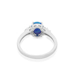 925 Sterling Silver White Clear CZ Blue Simulated Oval-Shaped Opal Ring Band