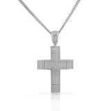 925 Sterling Silver Medium Size White CZ Hip-Hop Latin Cross Religious Mens Pendant Necklace