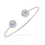 925 Sterling Silver White Blue CZ Protection Evil Eye Open End Bangle Bracelet