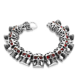 Stainless Steel Silver-Tone Red Ruby-Tone CZ Heavy Skull Men's Bracelet
