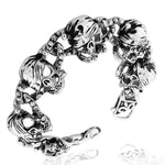 Stainless Steel Silver-Tone Pirate Skull Sword Rose Heavy Men's Chain Bracelet