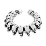 Stainless Steel Silver-Tone Grinning Skull Men's Link Bracelet
