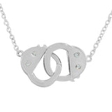 925 Sterling Silver Handcuff Charm CZ Pendant Necklace With Chain